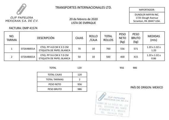 Logycom ejemplo lista de empaque